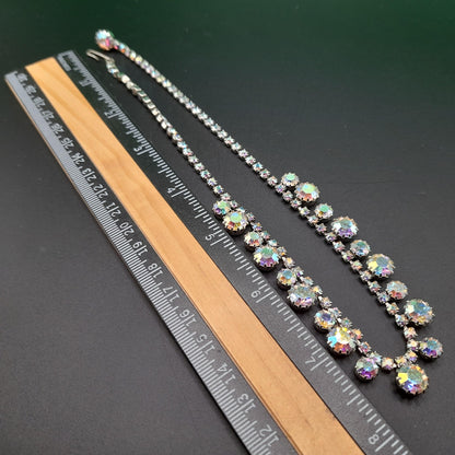 Aurora Borealis Rhinestone Choker Necklace, Rhodium Plated, 1960s Vintage Jewelry