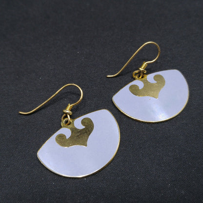 Vintage Laurel Burch Fan Earrings, Gold Plated, Lavender Enamel