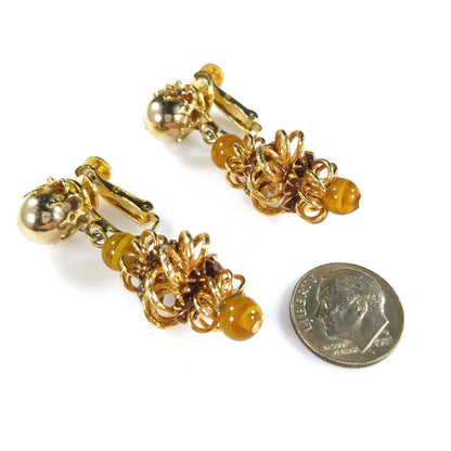Vendome Topaz Rhinestone Drop Clip Earrings, Gold Plated, 1960s Vintage Jewelry