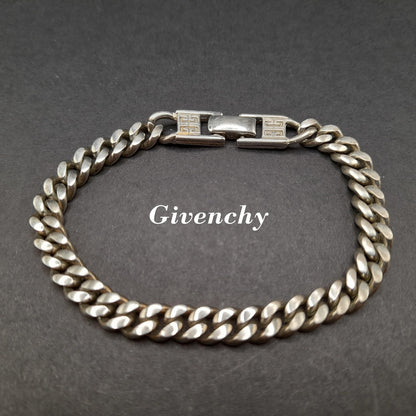 Givenchy Curb Chain Bracelet, Rhodium Plated, 7 3/4 Inches, 1980s Vintage Jewelry