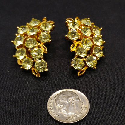 Weiss Light Jonquil Rhinestone Earrings, Gold Plated, Ear Climber, 1960s Vintage Jewelry