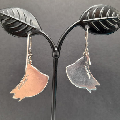 Vintage Laurel Burch Floral Drop Earrings, Rhodium Plated Flowers