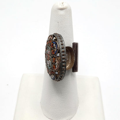Vintage Micro Mosaic Poison Ring, Stamped Mexico, US Size 7 Adjustable