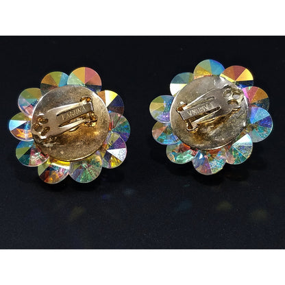 Laguna Aurora Borealis Crystal Earrings, 1950s Clip On Vintage Jewelry