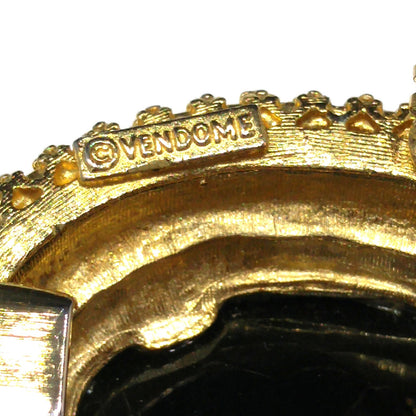 Vendome Black Crystal Brooch & Clip Earrings Set, Gold Plated Vintage Jewelry, Convertible Pendant