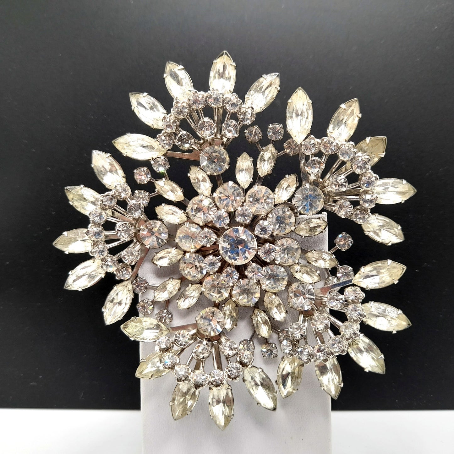 Vintage 1950s Large Floral Wedding Brooch, 4", Riveted Petals,  Silver Tone