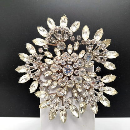 Vintage 1950s Large Floral Wedding Brooch, 4", Riveted Petals,  Silver Tone