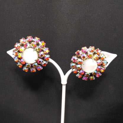 Vintage Juliana Clamper Bracelet & Earrings, DeLizza Elster, Red AB Rhinestones