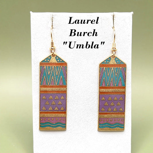 Vintage Laurel Burch "Umbla" Geometric Earrings, 2 3/8 Inch, Gold Plated, 1980s