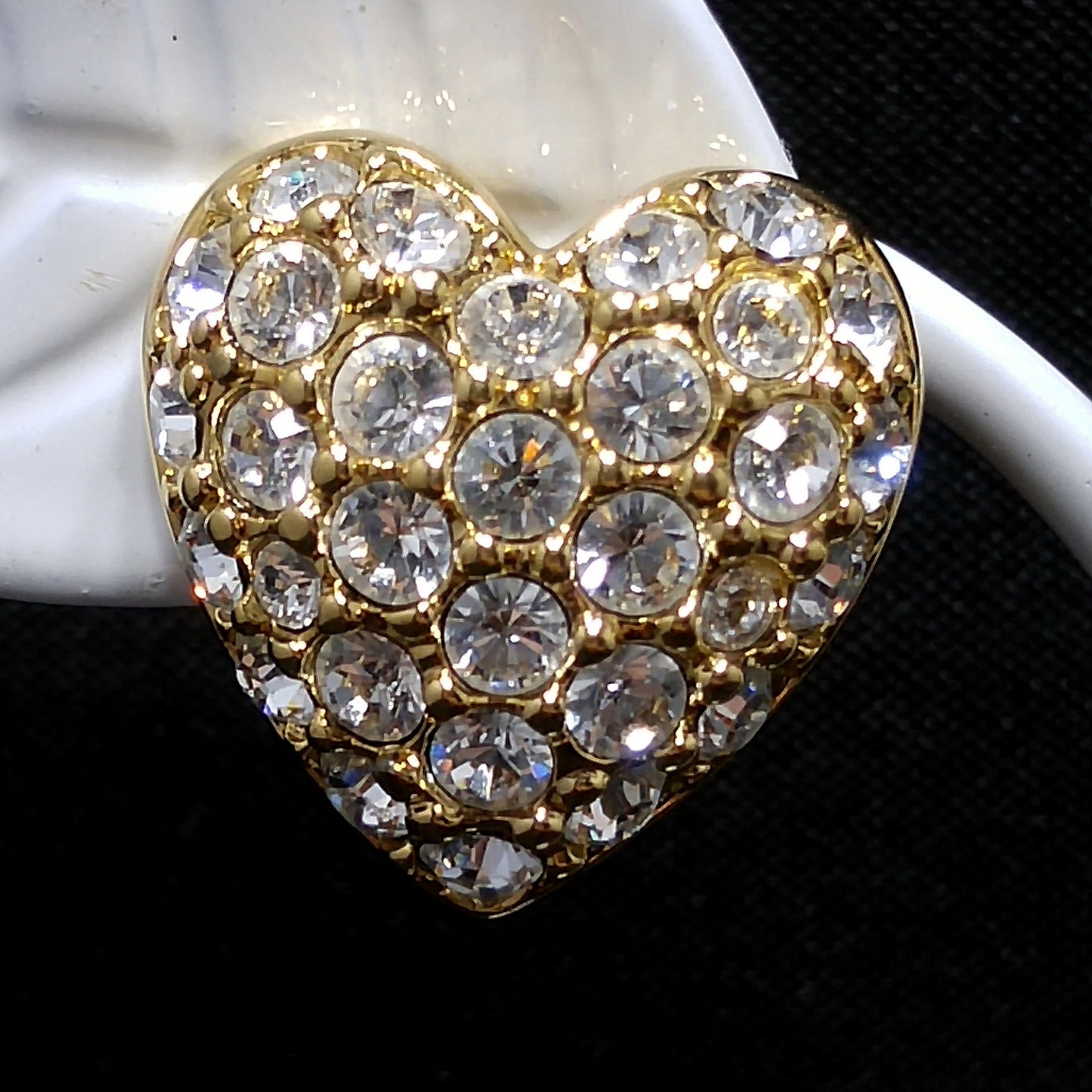 Vintage Swarovski Swan Logo Heart Earrings Clear Pave Rhinestones Gold 1980s