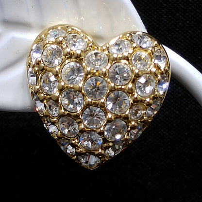 Vintage Swarovski Swan Logo Heart Earrings Clear Pave Rhinestones Gold 1980s