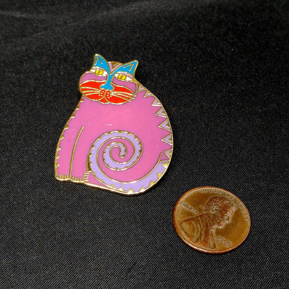 Laurel Burch "Mythical Cat" Brooch & Pendant, Cloisonné Enamel, Gold Plated, 1980s Vintage Jewelry