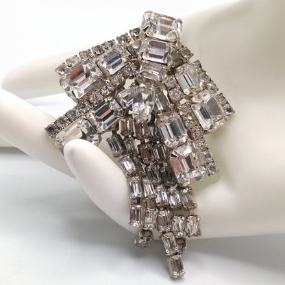 Unsigned Kramer Dragonfly Brooch, Clear Rhinestones, Rhodium Plated, 1960s Vintage Jewelry