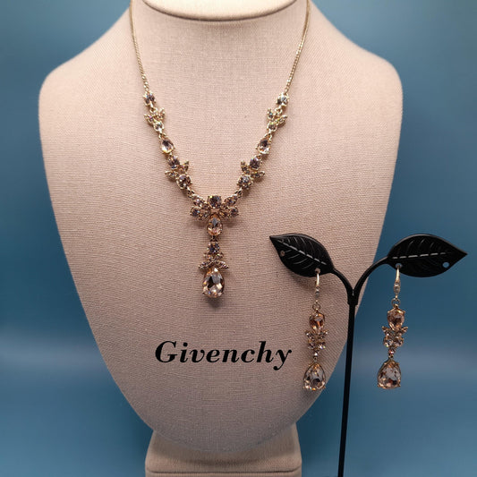 Vintage Givenchy Necklace & Earrings Set – Gold Tone Crystal Teardrop Jewelry