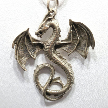 Silver Dragon Pendant Necklace, 925 Italy Snake Chain, 1970s Vintage Jewelry