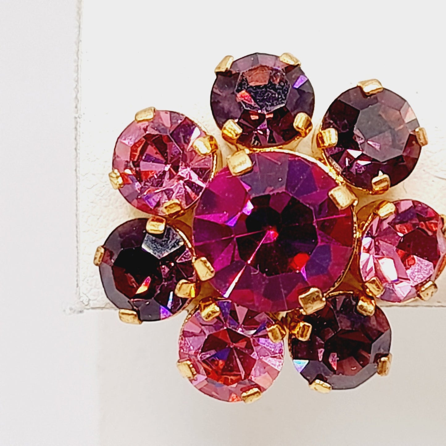 Vintage Made in Austria Pink Rhinestone Earrings Clip On Mid Century Jewelry