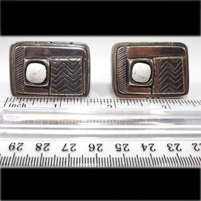 Laurel Burch Silver Clip Earrings White Magnesite Stone Vintage 1980s Rare