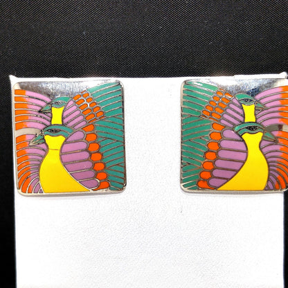 Vintage Laurel Burch "Moondoves" Post Earrings, Rhodium Plated, 1980s