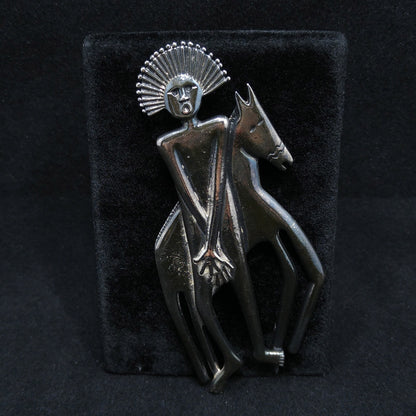 Laurel Burch Spirit Man and Horse Brooch & Pendant, Rhodium Plated, 1980s
