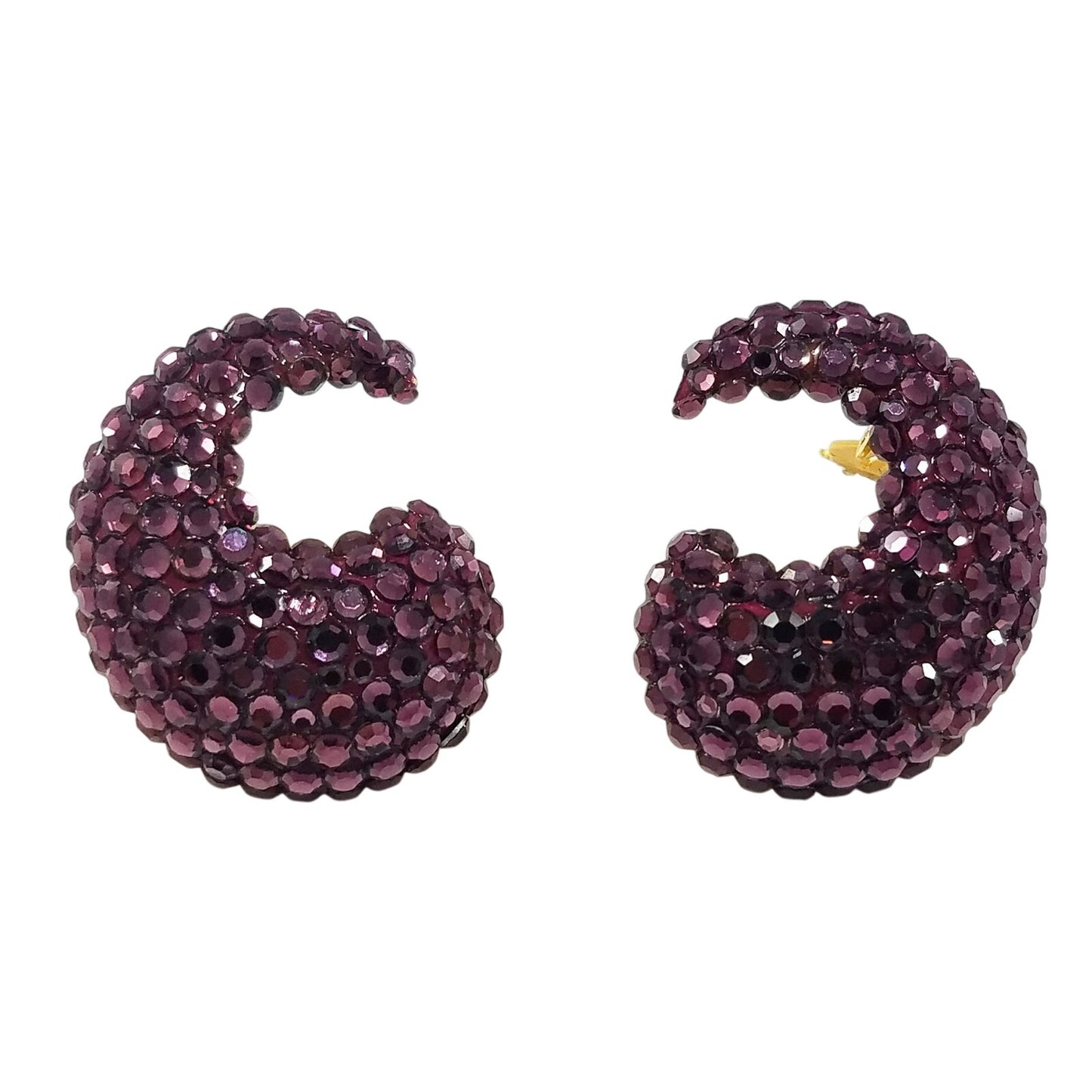 Vintage Richard Kerr Clip Earrings 1980s Encrusted Purple Swarovski Flat-Backs