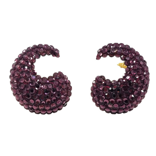 Vintage Richard Kerr Clip Earrings 1980s Encrusted Purple Swarovski Flat-Backs