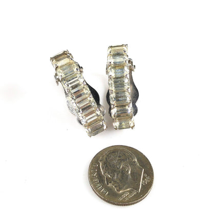 Jomaz Clear Rhinestone Wedding Clip On Earrings, 1950s Vintage Jewelry