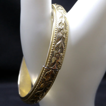 Whiting & Davis Hinged Floral Bracelet, Gold Plated, 1960s Vintage Jewelry