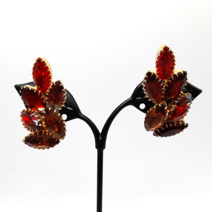 Vintage Orange Topaz Rhinestone Necklace Earrings Set, Gold Plated, 1960s