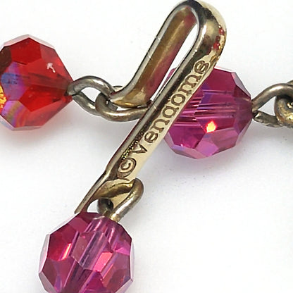 Vendome Red Crystal Necklace, Rhinestone Clusters, Two Strands, 1950s Vintage