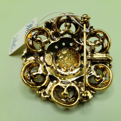 Vintage Weiss Fire Opal Dragons Breath Topaz Brooch Pendant, Faux Pearls, 1960s
