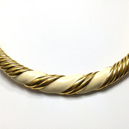 Monet Cream Enamel Necklace Earrings, Gold Plated, 1960s Vintage Jewelry