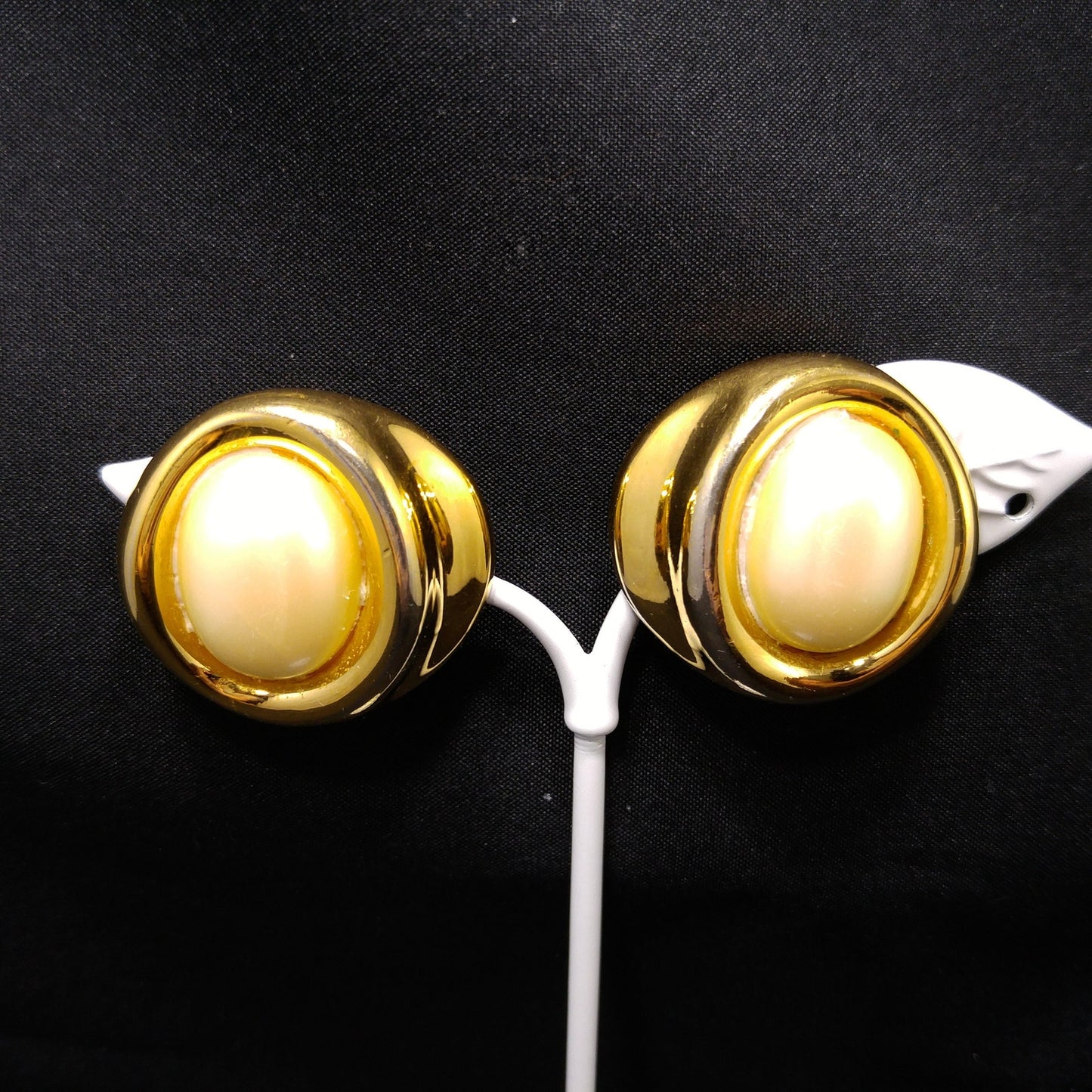 Vintage Givenchy Clip-On Earrings – Opalescent Faux Pearls, Gold Plated, 1980s