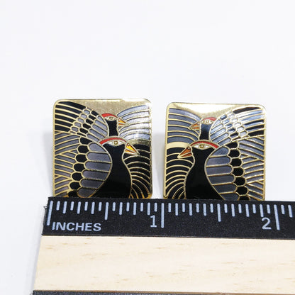 Laurel Burch "Moondoves" Post Earrings, Black Birds, Gold Plated, 1980s