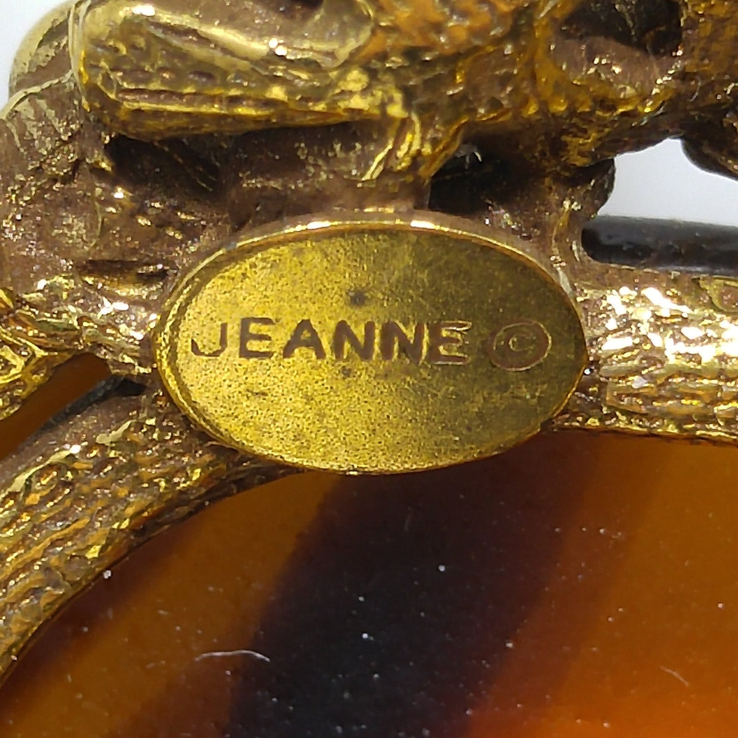 Jeanne Two Toned Glass Brooch, Light Dark Topaz Striped, 1960s Vintage Jewelry