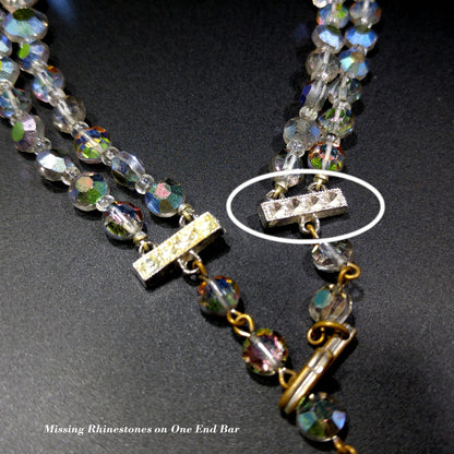 Rare Aurora Borealis Aspirin Bead Necklace, 2 Strands, Swarovski Crystal Beads, 1950s Vintage Jewelry