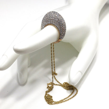 Sterling 18K Gold Wash Pendant Necklace, Clear Rhinestones, 1990s Vintage Jewelry
