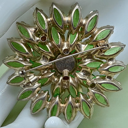 Vintage Unsigned Weiss Green Floral Brooch, 2 1/4 Inch