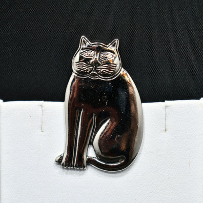 Vintage Laurel Burch Mystic Cat Brooch, Rhodium Plated