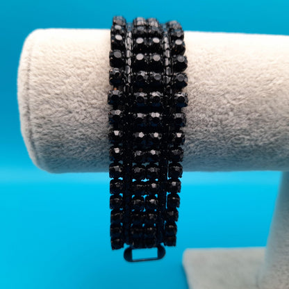 Vintage Weiss Black Rhinestone Bracelet, Japanned Finish, 1960s Jewelry