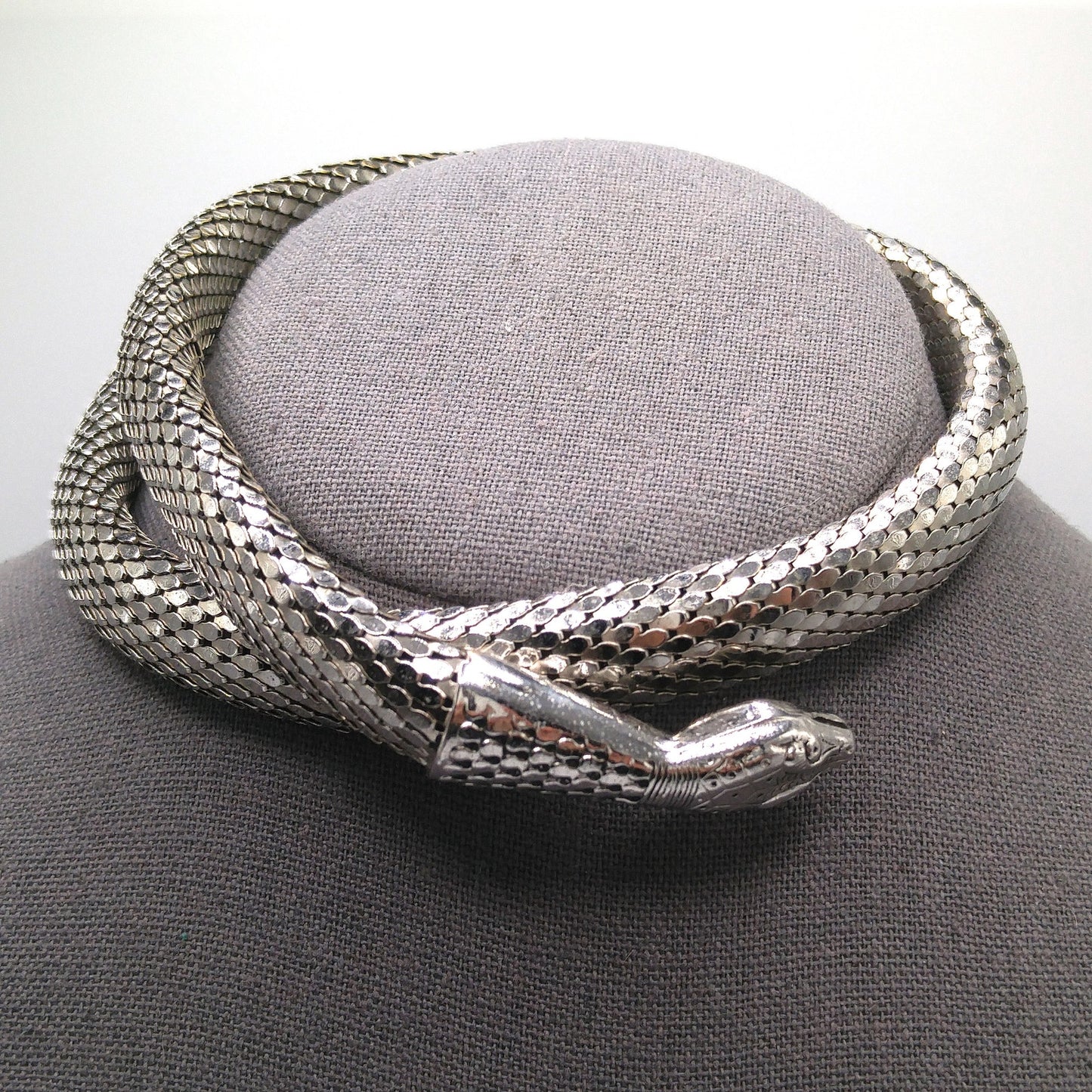 Whiting & Davis Snake Mesh Necklace Bracelet 1970s Egyptian Revival Book Piece