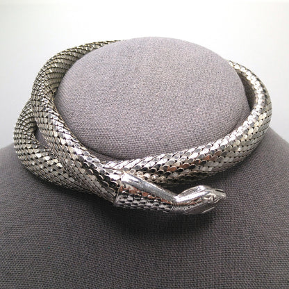 Whiting & Davis Snake Mesh Necklace Bracelet 1970s Egyptian Revival Book Piece