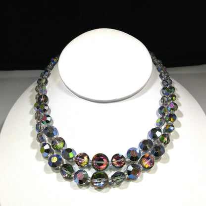 Rare Aurora Borealis Aspirin Bead Necklace, 2 Strands, Swarovski Crystal Beads, 1950s Vintage Jewelry