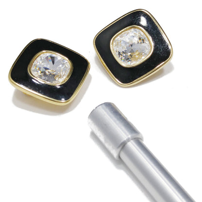 Swarovski S.A.L. Earrings, Clear Crystal & Black Enamel, 1970s–1980s Vintage