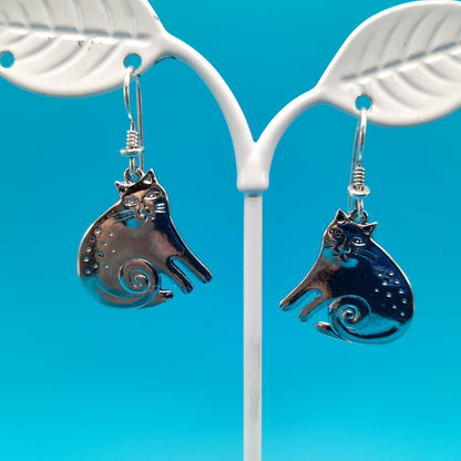 Vintage Laurel Burch Keshire Cat Earrings, Rhodium Plated