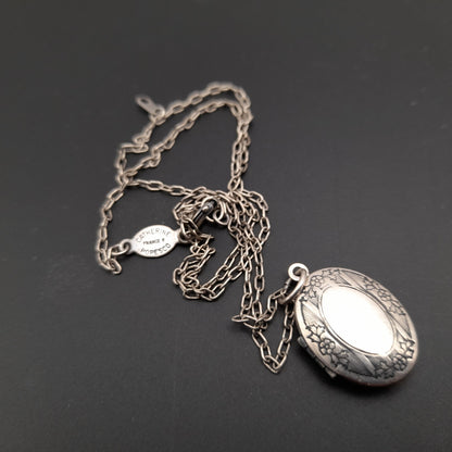 Vintage Catherine Popesco Sterling Silver Plated Locket Oval Necklace, 18"