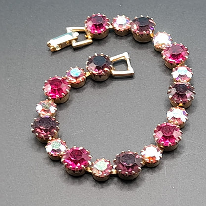 Vintage Weiss Hot Pink Purple Bracelet, Aurora Borealis Rhinestones, 1960s Vintage Jewelry