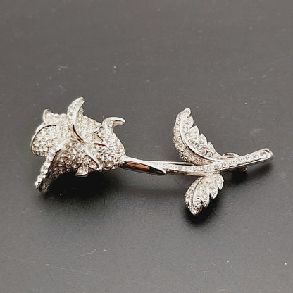 Vintage Nolan Miller Anniversary Rose Pave Crystal Rhinestone Pin Brooch