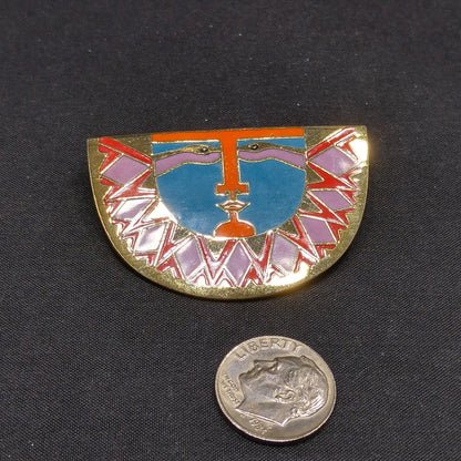 Laurel Burch "Sunface" Brooch, Snake Eyes, Gold Plated, 1980s Vintage Jewelry