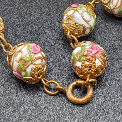 Vintage Italian Wedding Cake Bead Necklace Earrings Set, Venetian Lamp-work, 1940s Jewelry