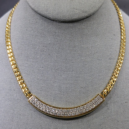 Vintage Swarovski Clear Rhinestone Gold Chain Necklace 1980s Swan Logo Signed